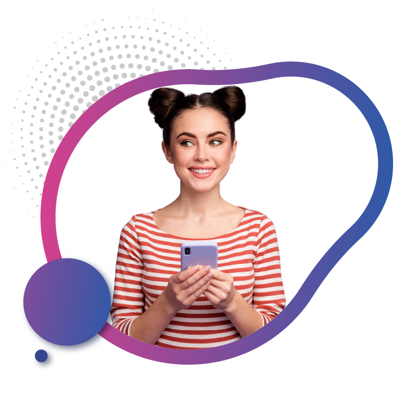 Woman looking aside holding smartphone casually.