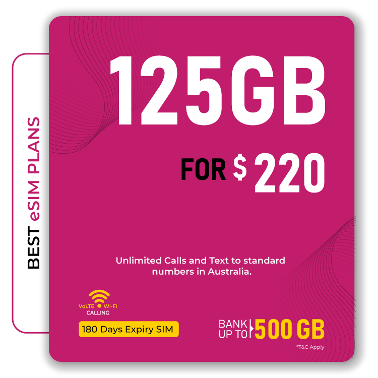 DTel's best 125GB Prepaid eSIM Australia Plan for 180 days