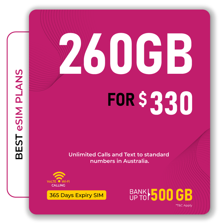DTel's best 260GB for 365 days eSIM Australia Plan